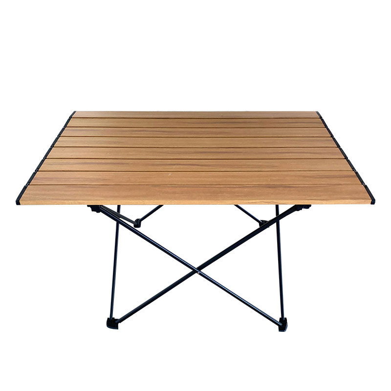 Mesa de camping de aluminio impermeable con veta de madera