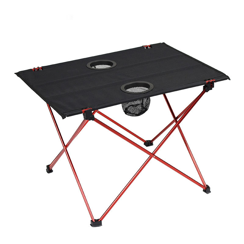 Mesa de camping plegable con portavasos